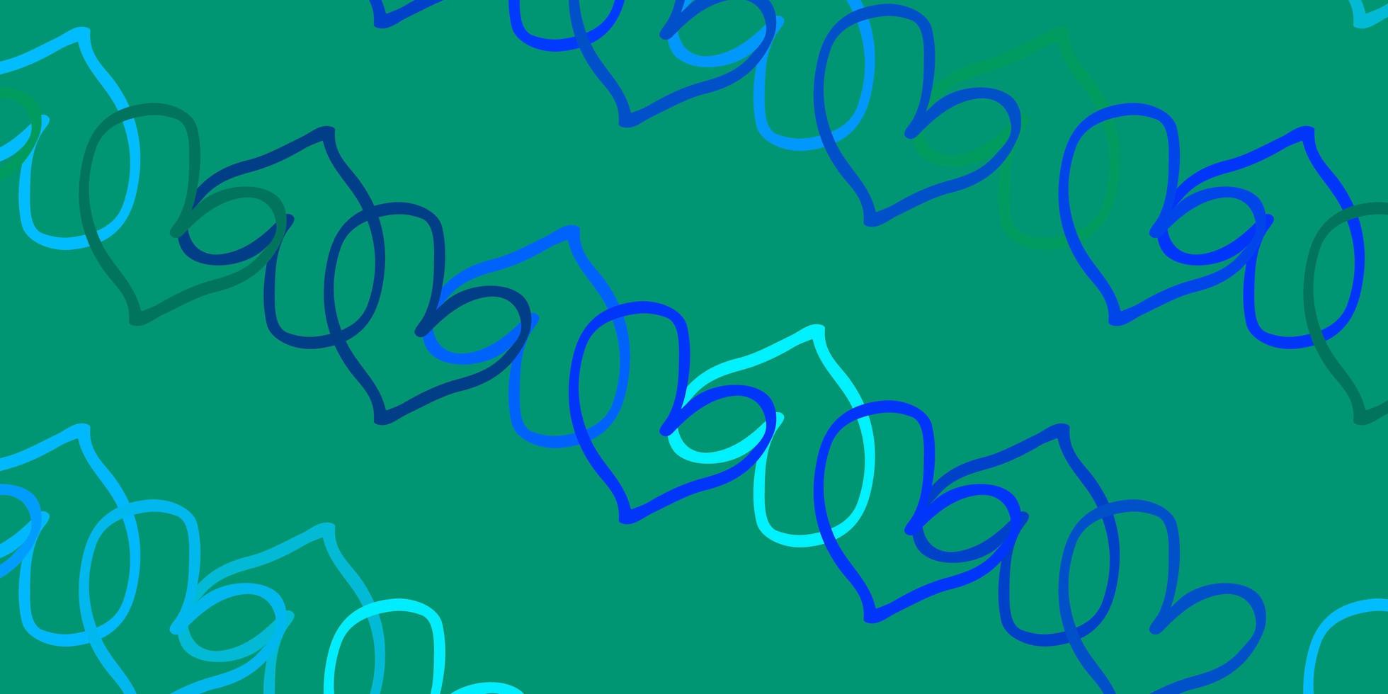 lichtblauw, groen vector sjabloon met doodle harten.