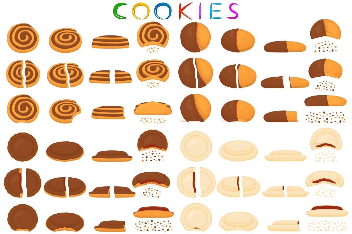 illustratie op thema grote set verschillende biscuit, kit kleurrijke cookie vector