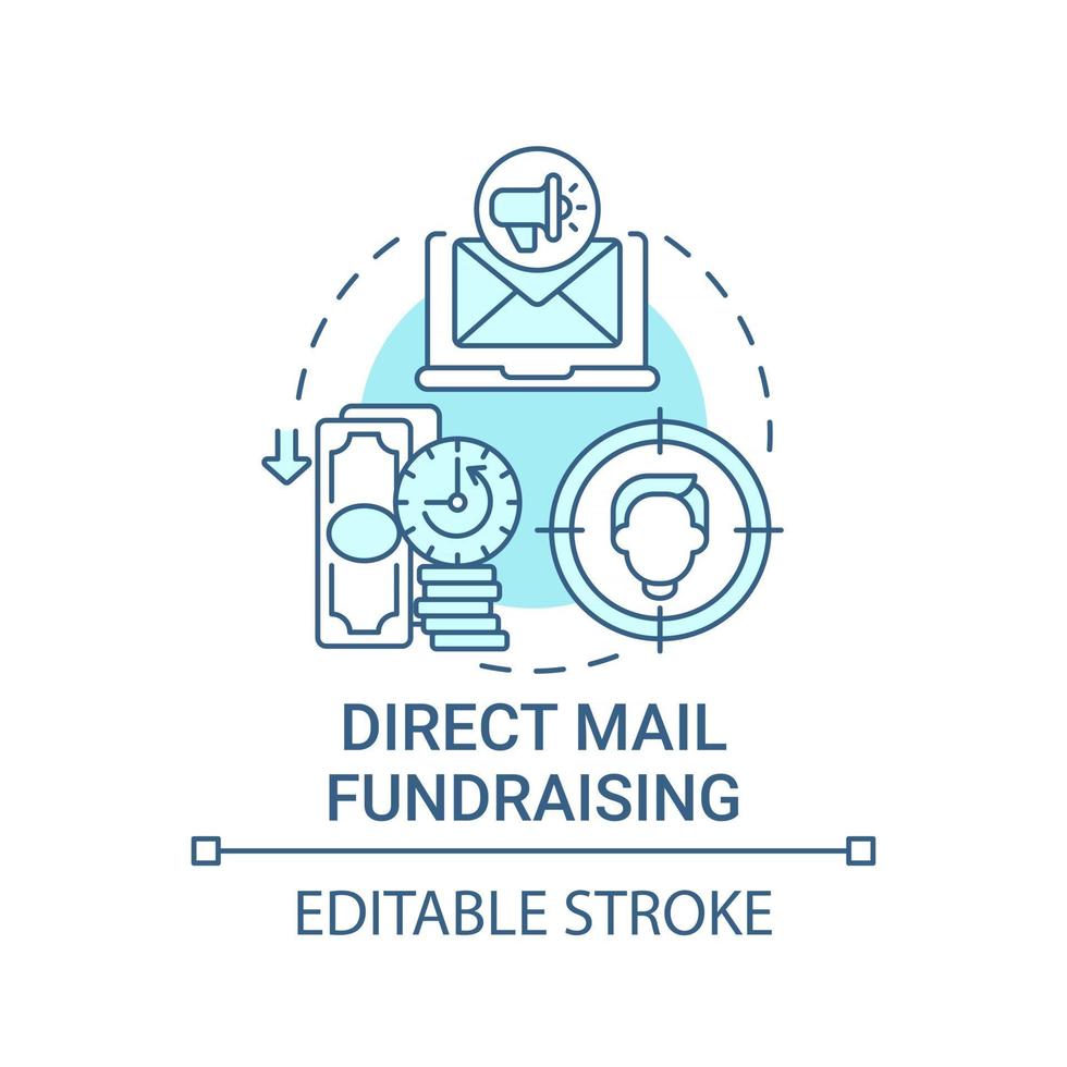 direct mail fondsenwerving concept icoon. liefdadigheidsevenement abstracte idee dunne lijn illustratie. donorrelaties opbouwen. cross-channel communicatie. vector geïsoleerde omtrek kleur tekening. bewerkbare streek