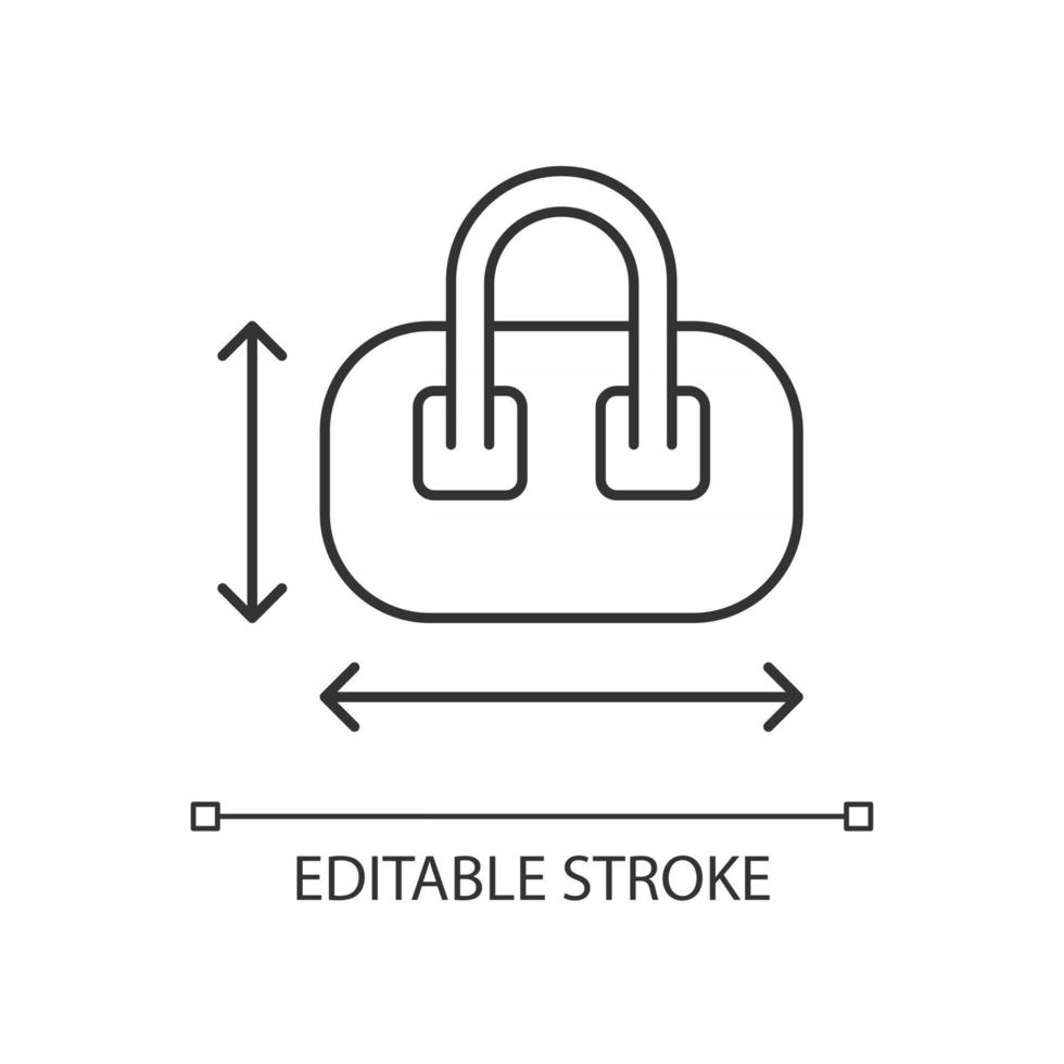 handbagage grootte lineaire pictogram. het meten van bagage voor vluchtpassagiers. draagbare voorzieningen. dunne lijn aanpasbare illustratie. contour symbool. vector geïsoleerde overzichtstekening. bewerkbare streek