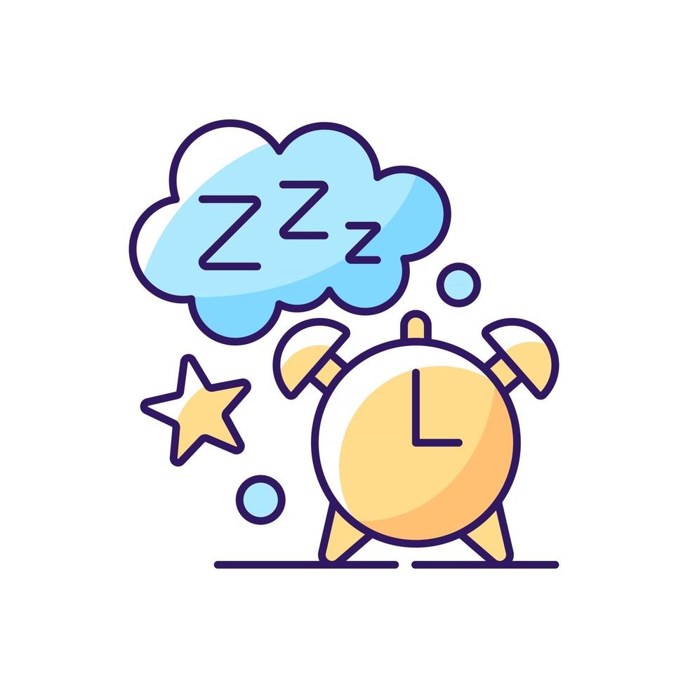 slaap tijd rgb kleur icoon. wekker. horloge wijzerplaat met nacht. aftellen tot de ochtend wakker worden. nachtrust. geïsoleerde vectorillustratie. alledaagse routine eenvoudige gevulde lijntekening vector