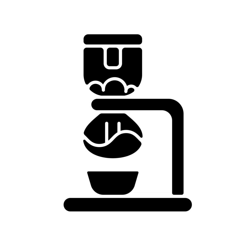 sifon koffiezetapparaat zwart glyph-pictogram. vacuüm brouwer. sifon voor het bereiden van espresso. apparatuur voor coffeeshops. barista-accessoires. silhouet symbool op witte ruimte. vector geïsoleerde illustratie