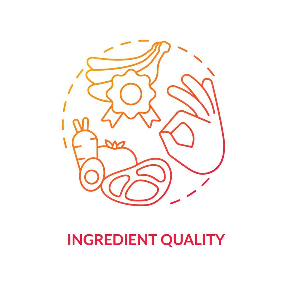 ingrediënt kwaliteit concept icoon. biologisch voedsel eten. maaltijd bereiden van natuurlijke producten. gezond leven abstracte idee dunne lijn illustratie. vector geïsoleerde omtrek kleur tekening