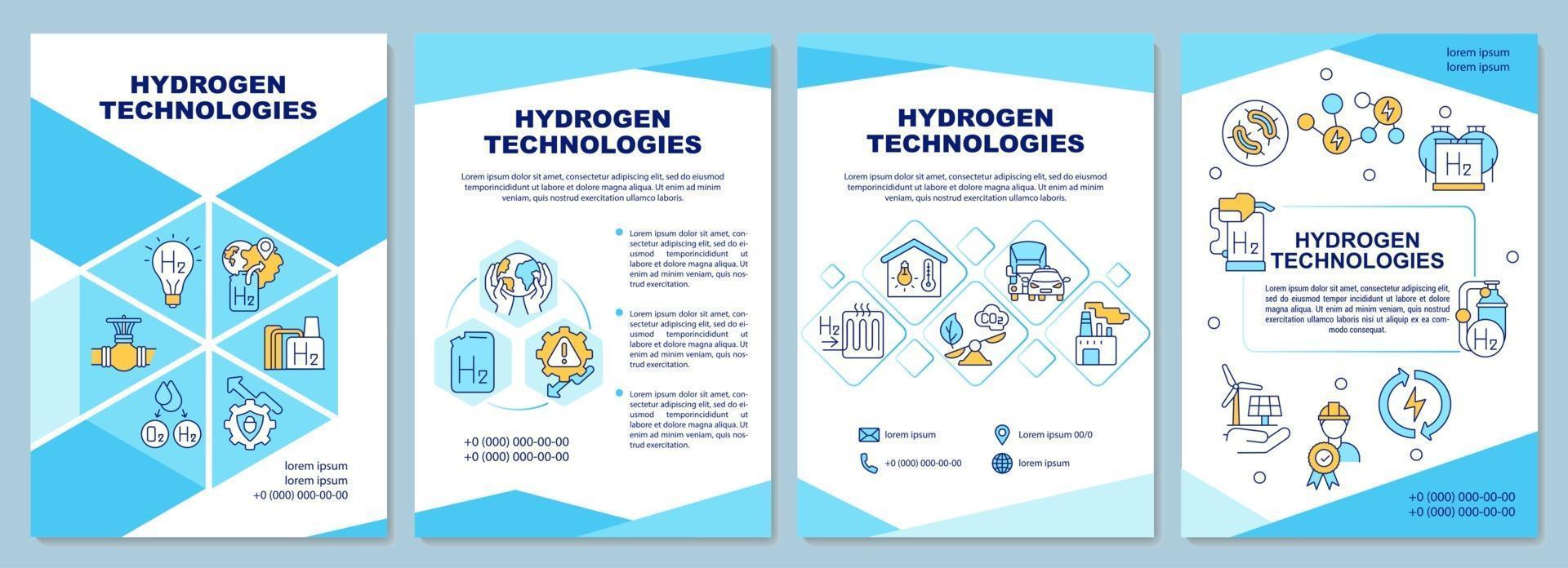 waterstoftechnologieën brochure sjabloon. energie economie. flyer, boekje, folder afdrukken, omslagontwerp met lineaire pictogrammen. vectorlay-outs voor presentatie, jaarverslagen, advertentiepagina's vector