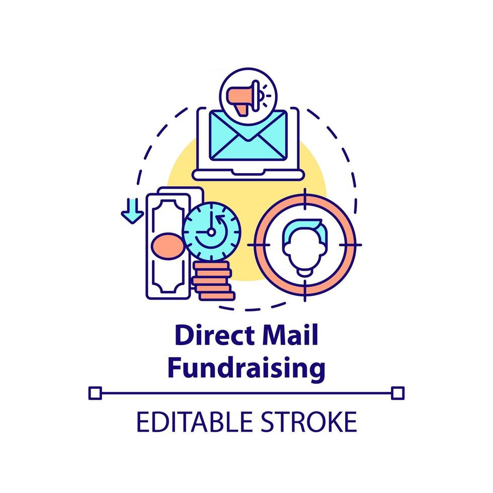 direct mail fondsenwerving concept icoon. liefdadigheidsevenement soort abstracte idee dunne lijn illustratie. direct marketing formulier. digitale fondsenwerving. vector geïsoleerde omtrek kleur tekening. bewerkbare streek