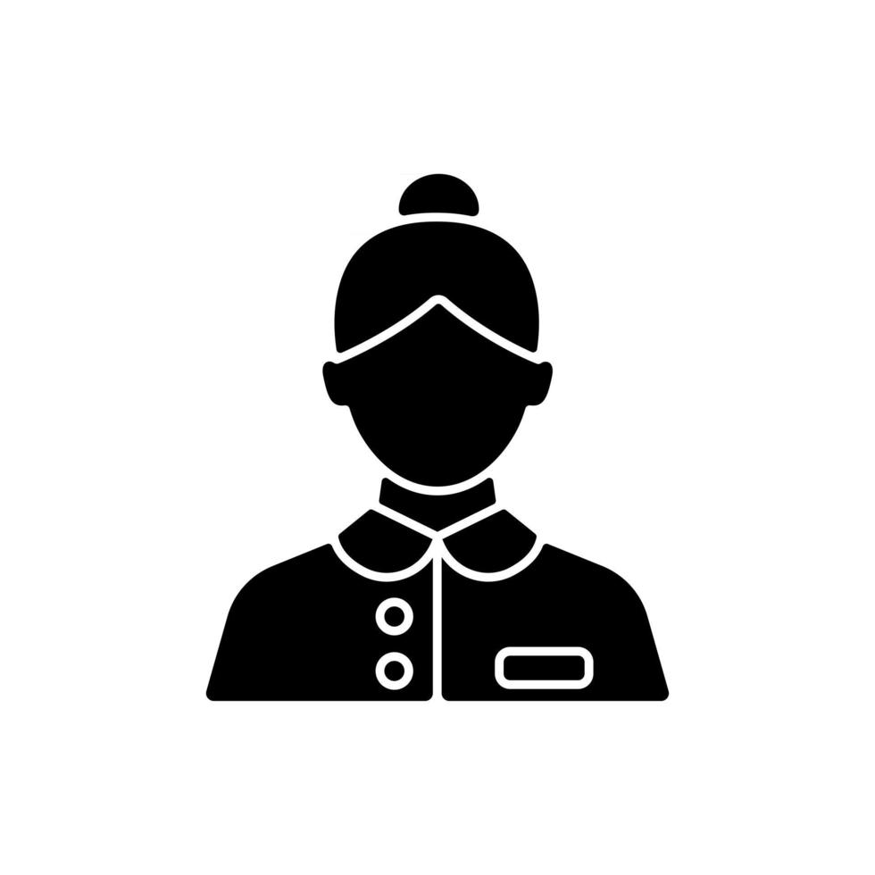 abin steward zwart glyph-pictogram. schoonmaakruimte van passagiers tijdens het reizen. beantwoorden van vragen van bezoekers. gasten helpen. silhouet symbool op witte ruimte. vector geïsoleerde illustratie