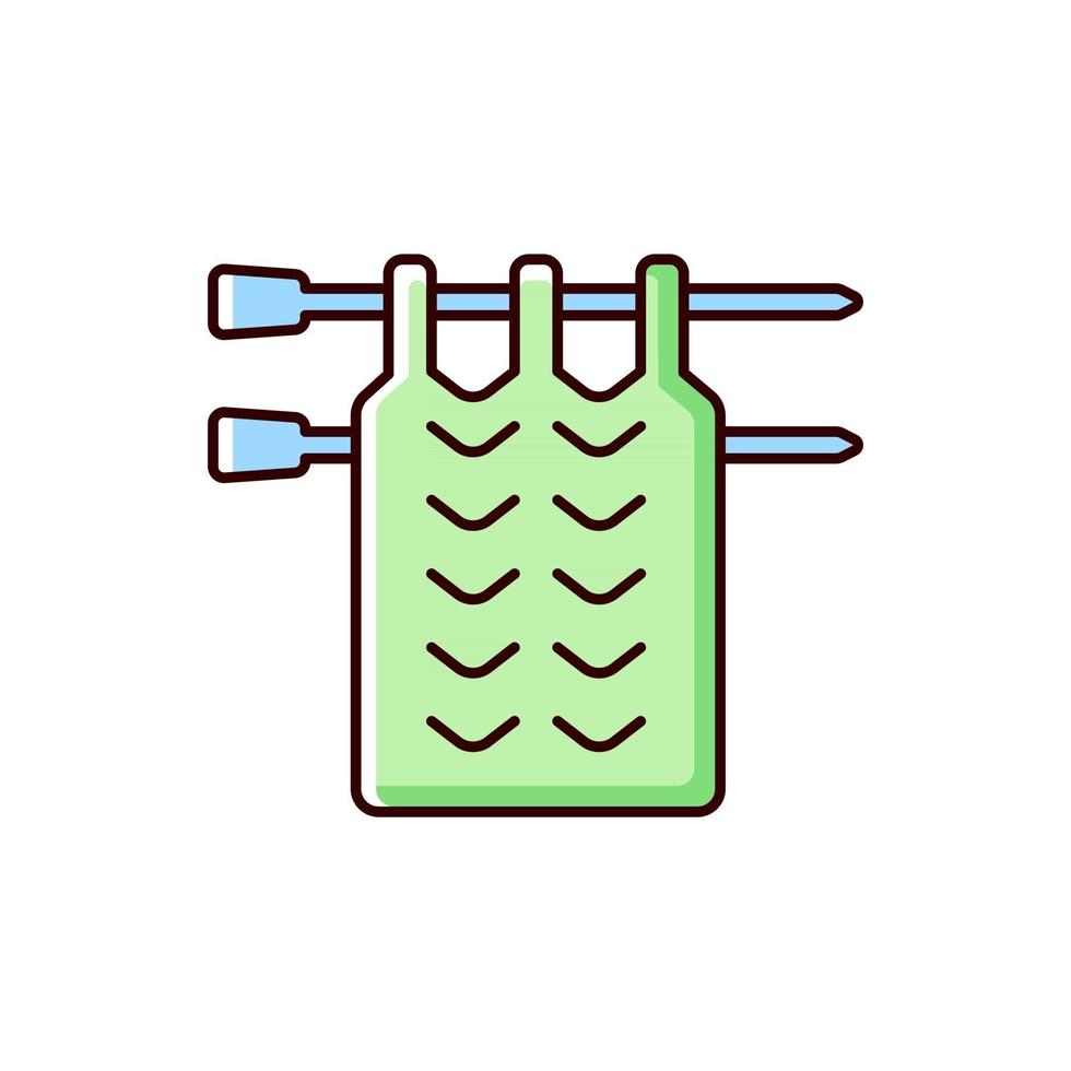 rgb-kleurpictogram breien. haken. hand breigarens. handgemaakte trui, sjaal, deken. lapwerk. met behulp van haaksters. geïsoleerde vectorillustratie. motorische vaardigheden verbeteren eenvoudige gevulde lijntekening vector