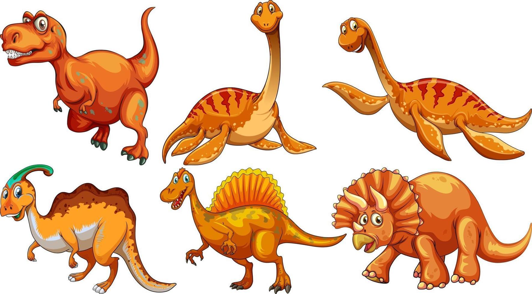 set van oranje dinosaurus stripfiguur vector