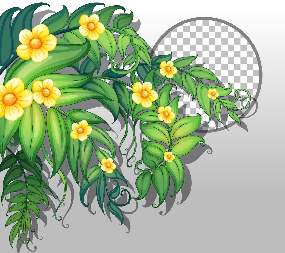 rond frame met gele bloemen en bladerensjabloon vector