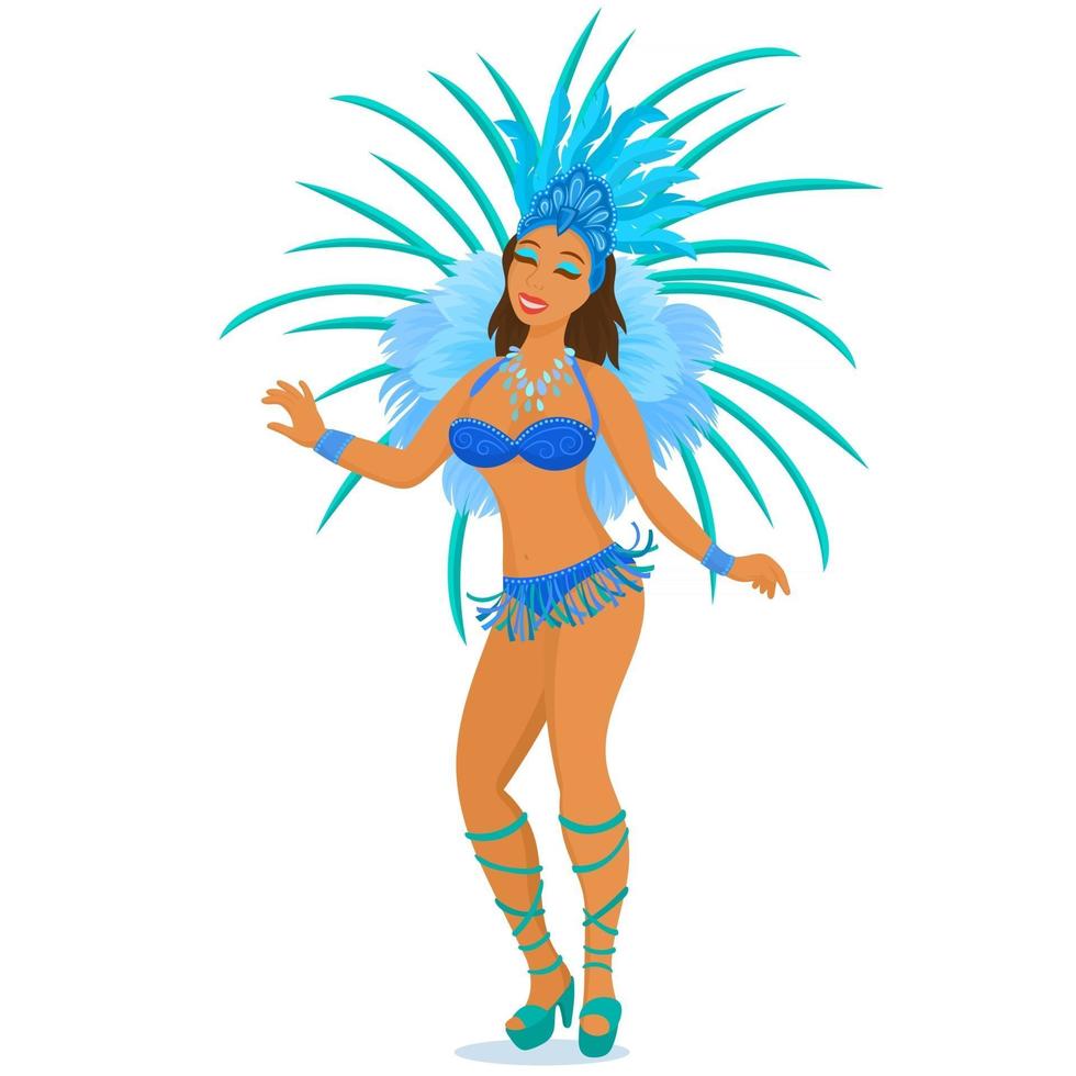 een mooi carnavalsmeisje dat een festivalkostuum draagt, danst vector