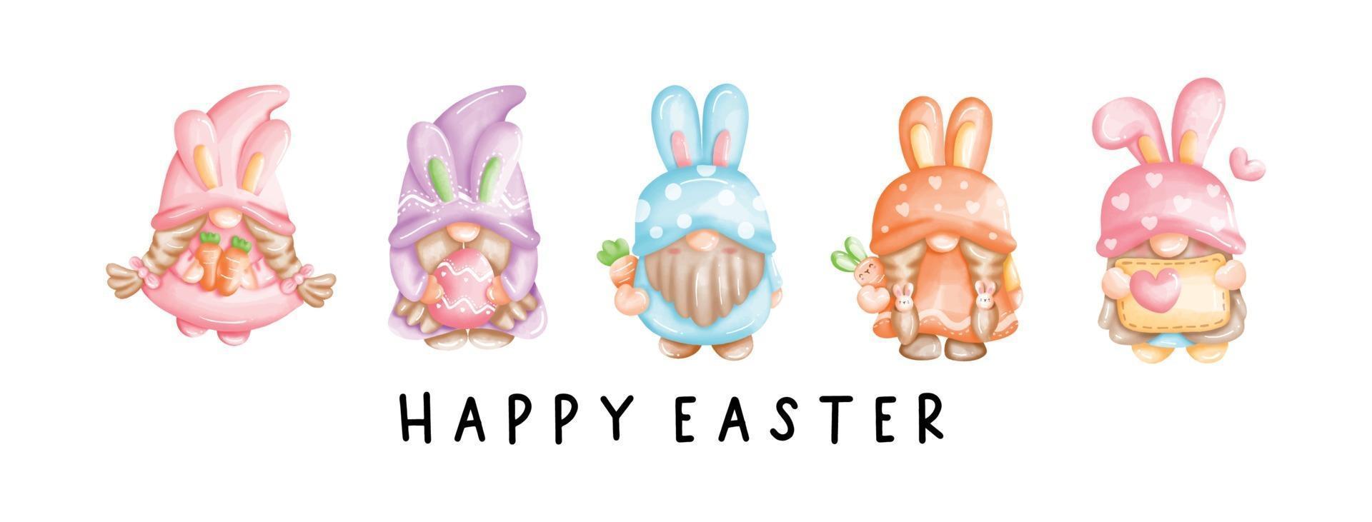 happy easter banner met kabouter, digitale verf. vectorillustratie. vector