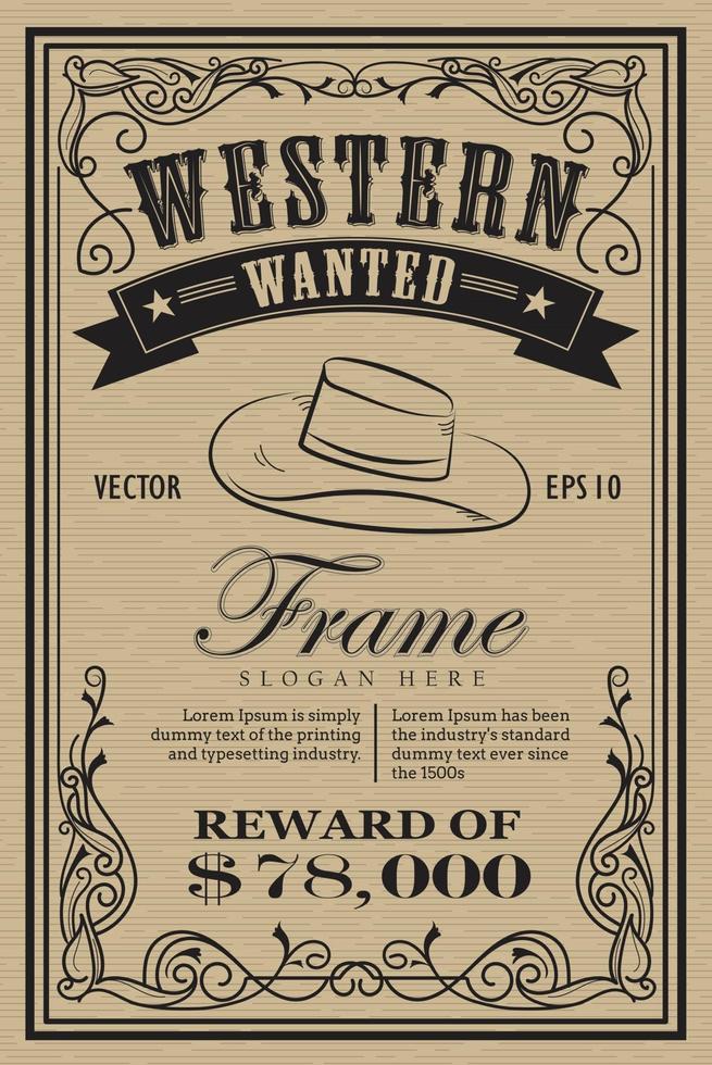 westerse vintage framelabel gezocht retro handgetekende vectorillustratie vector