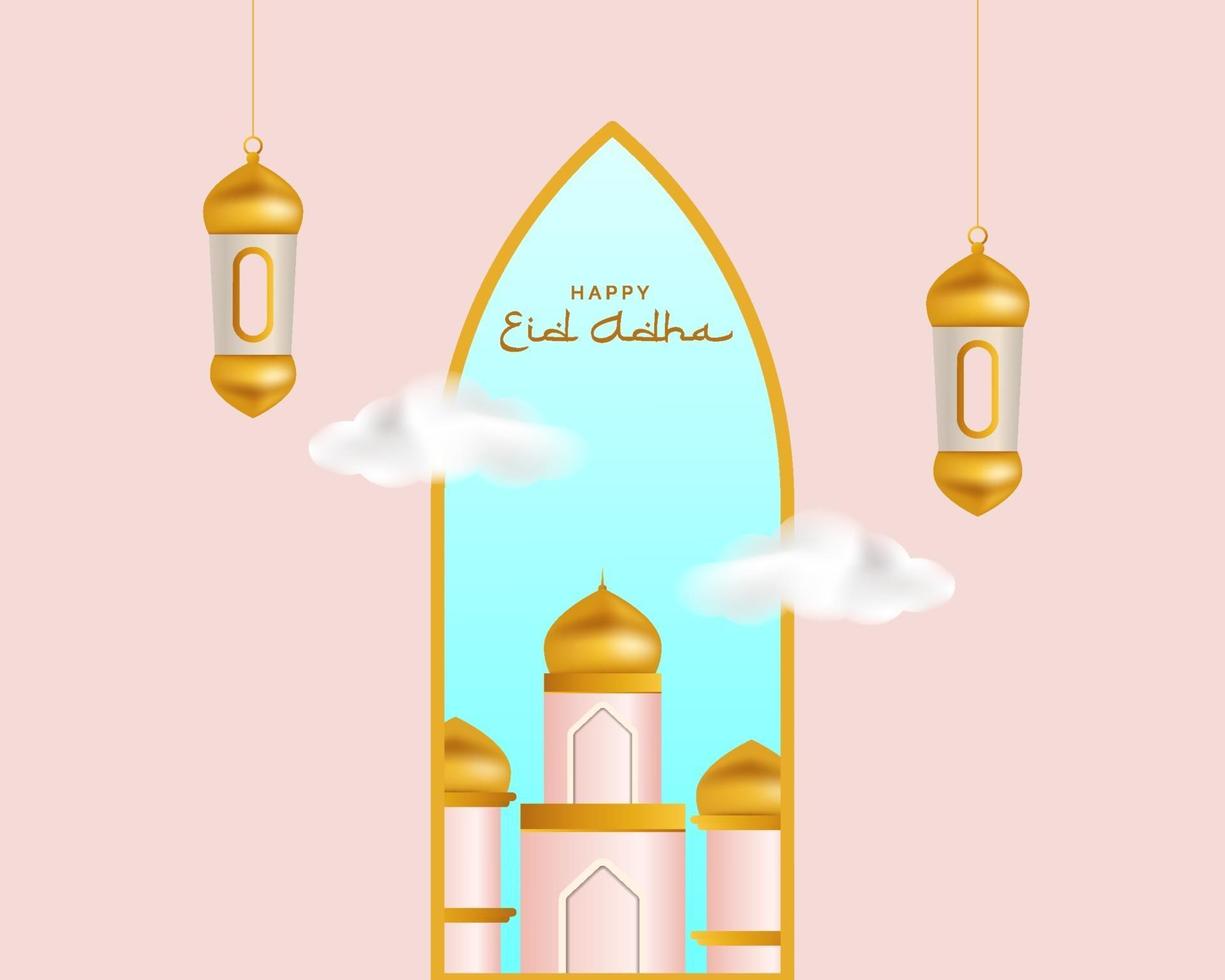 3d islamitische decoratie achtergrond met moskee arabische lantaarn vector