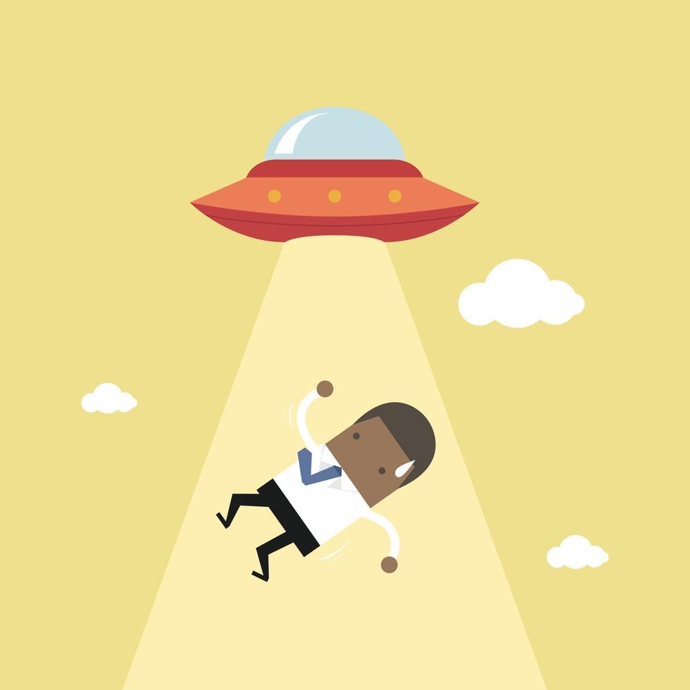 Afrikaanse zakenman ontvoerd door ufo. vector