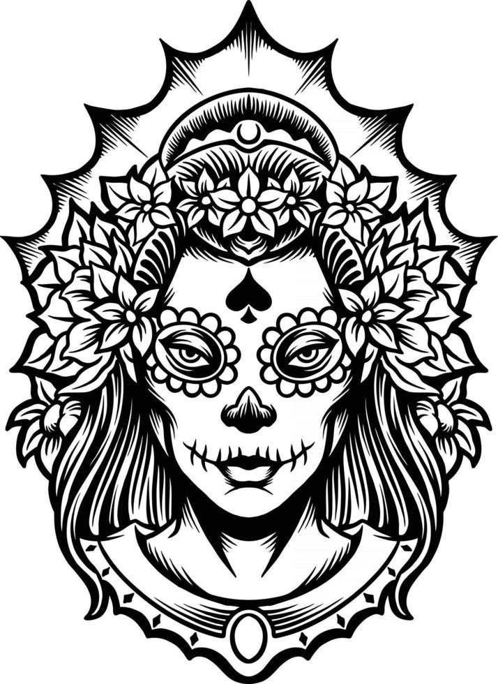 mexicaans meisje dia de los muertos silhouette vector