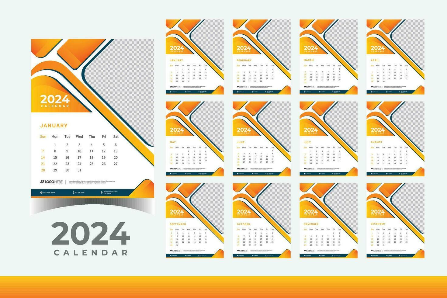 2024 kalender muur ontwerp sjabloon, modern en bedrijf stijl nieuw jaar 2024 kalender ontwerp vector