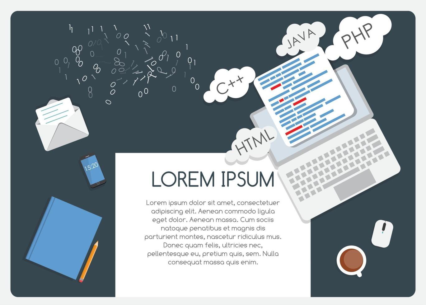 abstracte achtergrond op zakelijke thema met lege ruimte voor uw tekst. programmeren codering platte concept vectorillustratie vector