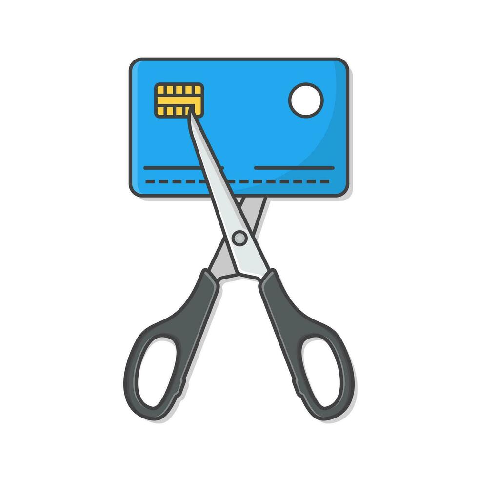 credit kaart wezen besnoeiing met schaar vector icoon illustratie. schaar en credit kaart vlak icoon