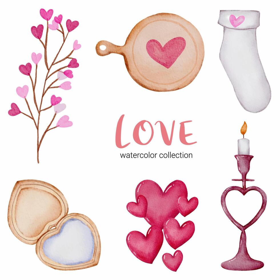 set van grote geïsoleerde aquarel Valentijn concept element mooie romantische rood-roze harten voor decoratie, vectorillustratie. vector