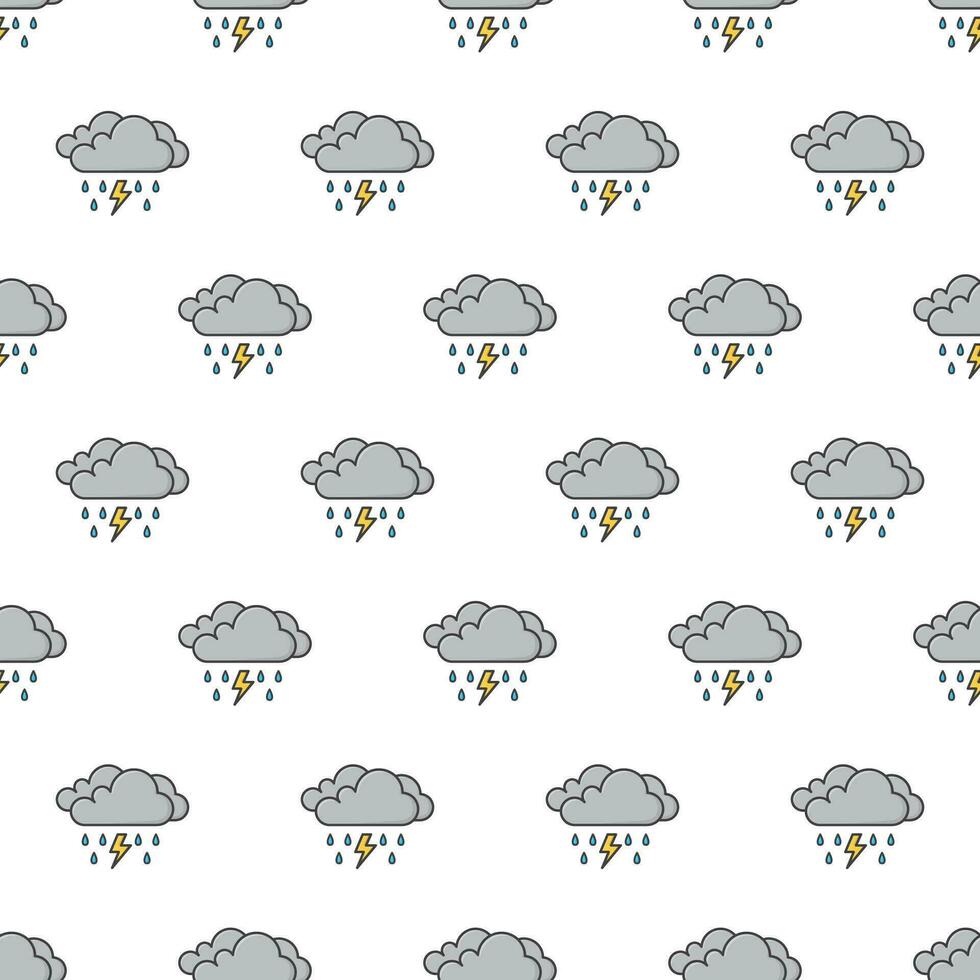 donker wolken met regendruppels en donder strom naadloos patroon Aan een wit achtergrond. weer fenomenen thema vector illustratie