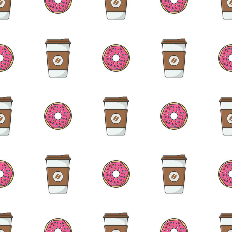 koffie kop en donut naadloos patroon Aan een wit achtergrond. hebben een breken thema vector illustratie