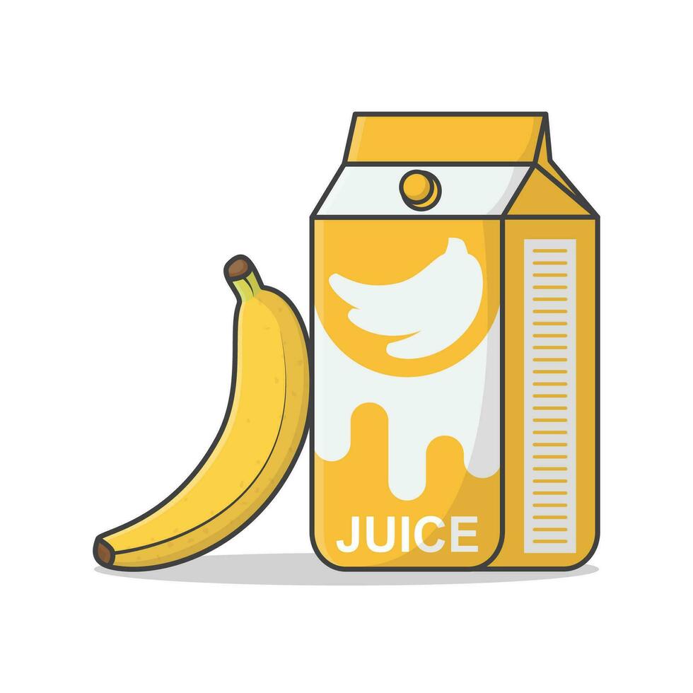 banaan sap doos met banaan vector icoon illustratie. sap karton verpakking. sap drinken houder