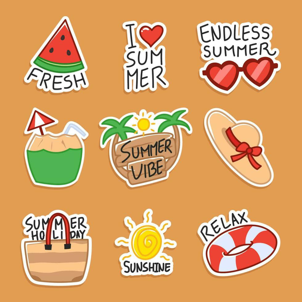 zomer hand- getrokken sticker illustratie vector