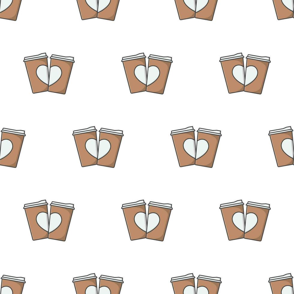 koffie kop met hart naadloos patroon Aan een wit achtergrond. koffie thema vector illustratie