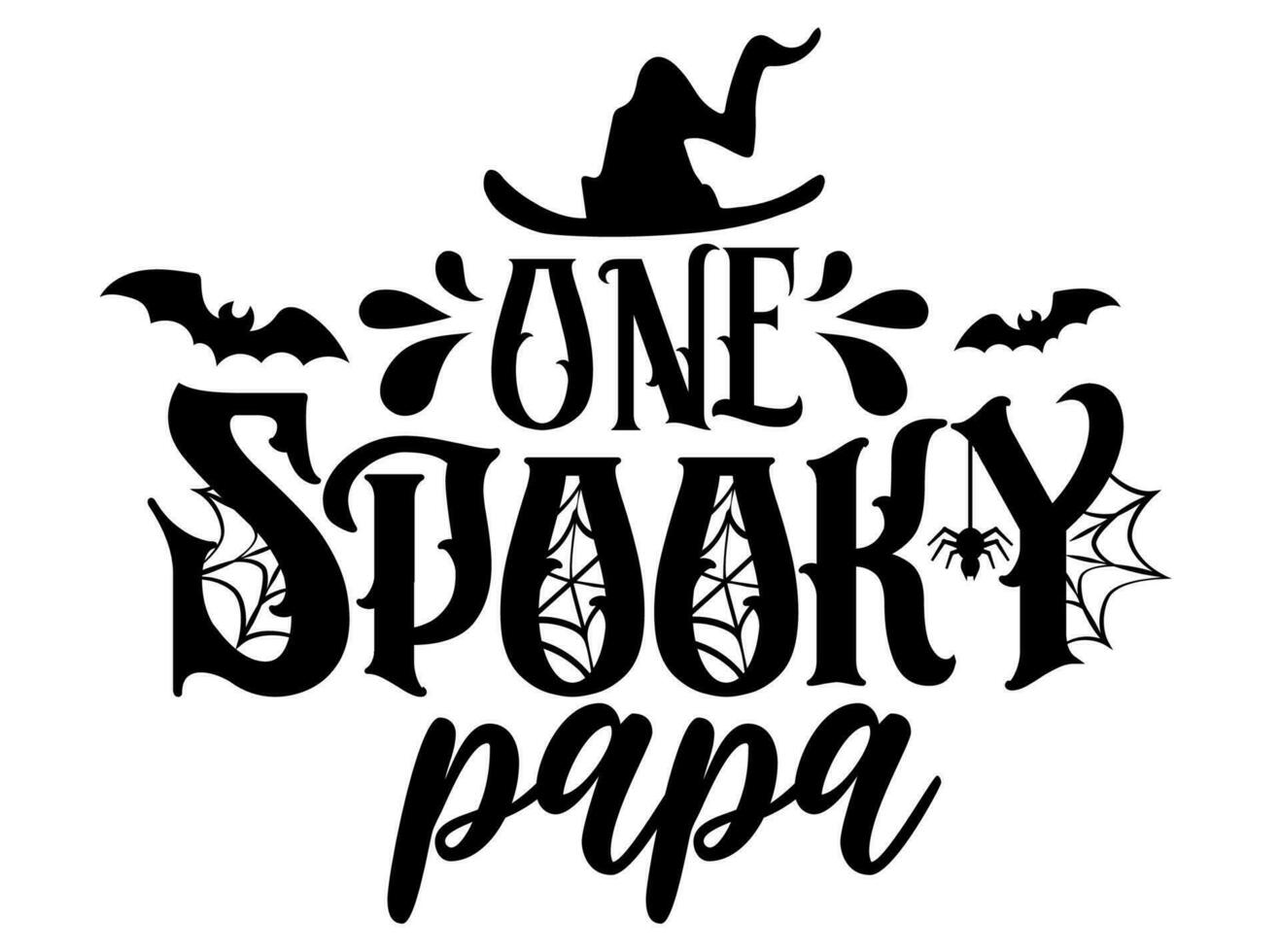 een spookachtig papa halloween vector illustratie. spookachtig citaat met heks hoed, vleermuizen en spin web. familie halloween ontwerp geïsoleerd.