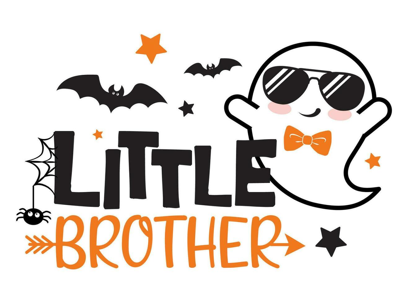 weinig broer halloween vector illustratie met koel geest, sterren, spin en vleermuizen. jongens halloween ontwerp geïsoleerd.