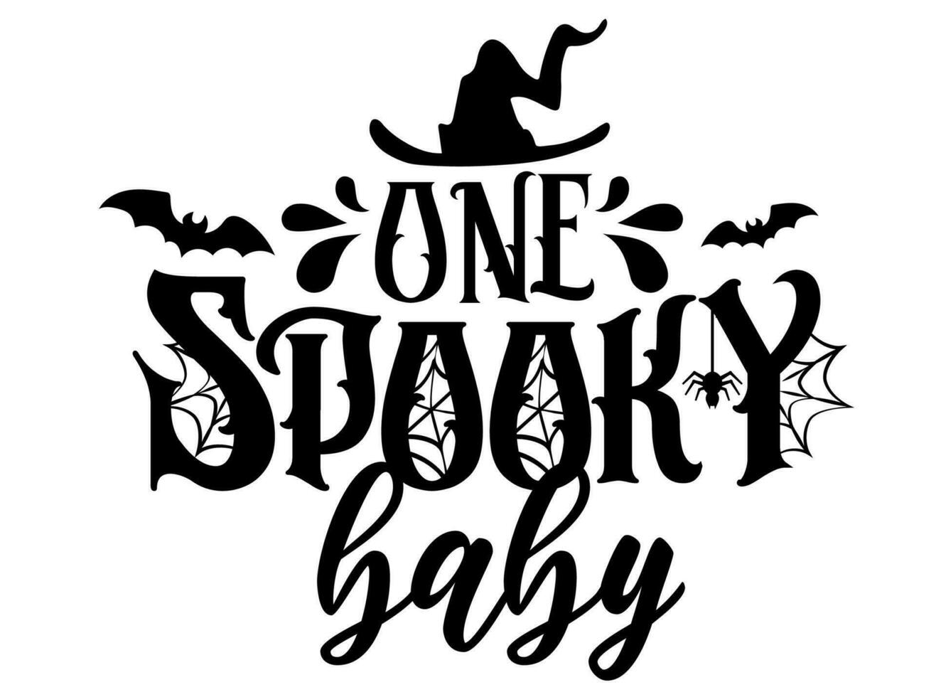 een spookachtig baby halloween vector illustratie. spookachtig citaat met heks hoed, vleermuizen en spin web. familie halloween ontwerp geïsoleerd.