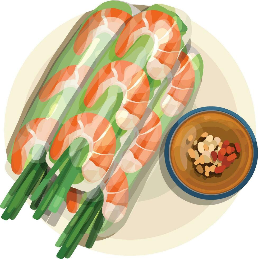 Vietnamees voorjaar broodjes met varkensvlees en garnaal. top visie Vietnamees voedsel illustratie vector. vector