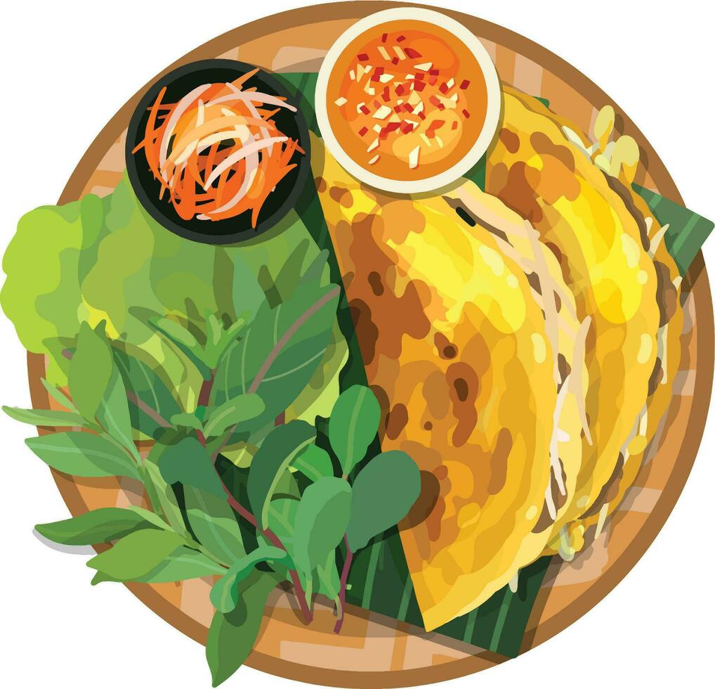 banh xeo Vietnamees crêpe. top visie Vietnamees voedsel illustratie vector. vector