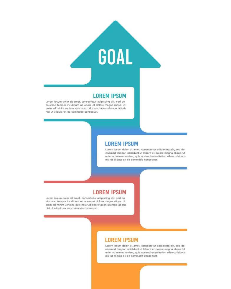 infographic pijl richten omhoog bevat 4 stappen naar de doel. vector illustratie.