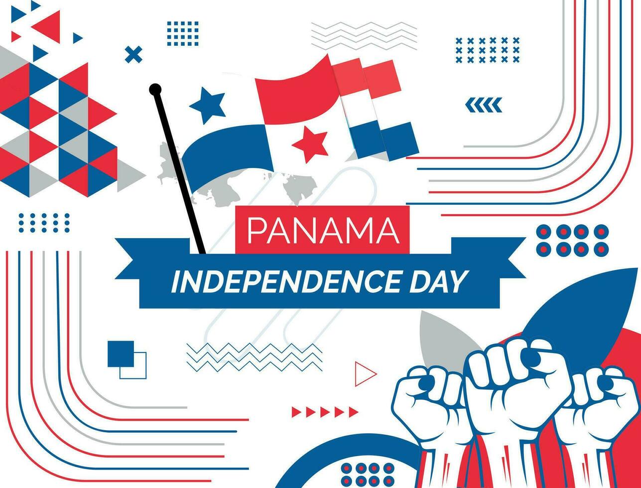 Panama kaart en verheven vuisten. nationaal dag of onafhankelijkheid dag ontwerp voor Panama viering. modern retro ontwerp met abstract pictogrammen. vector illustratie.