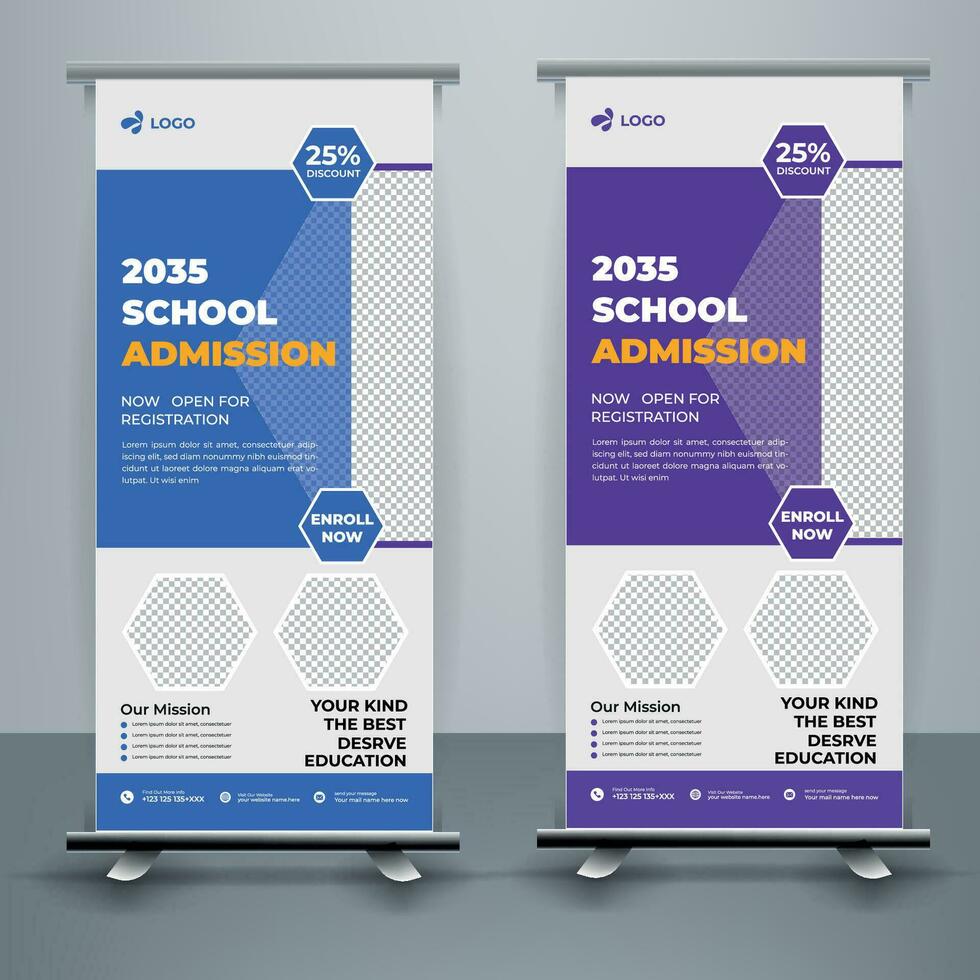 modern en creatief school- toelating rollen omhoog banier sjabloon premie vector, school- toelating rollen omhoog banier ontwerp voor school, middelbare school, Universiteit, en coaching centrum. vector