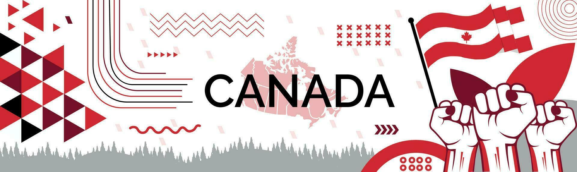 Canada kaart en verheven vuisten. nationaal dag of onafhankelijkheid dag ontwerp voor Canada viering. modern retro ontwerp met abstract pictogrammen. vector illustratie.