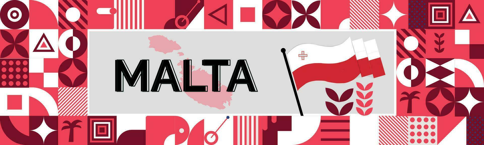 Malta kaart en verheven vuisten. nationaal dag of onafhankelijkheid dag ontwerp voor Malta viering. modern retro ontwerp met abstract pictogrammen. vector illustratie.