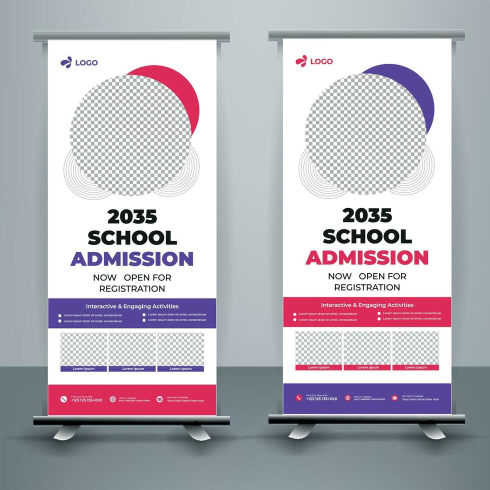 modern en creatief school- toelating rollen omhoog banier sjabloon premie vector, school- toelating rollen omhoog banier ontwerp voor school, middelbare school, Universiteit, en coaching centrum. vector