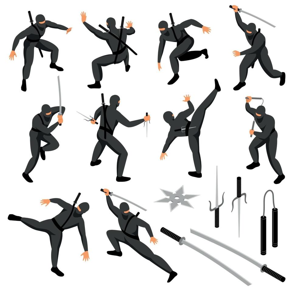 isometrische ninja iconen collectie vectorillustratie vector