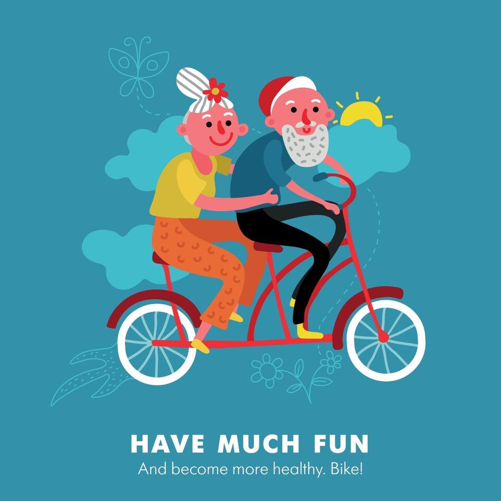 ouderen fiets vakantie cartoon vectorillustratie vector