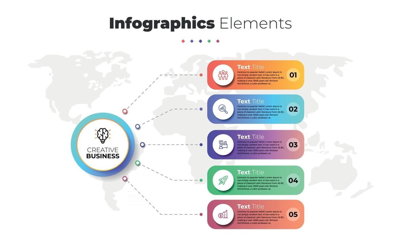 moderne infographics-elementen. 5 stappen tijdlijn met pictogrammen en niveau. vector illustratie