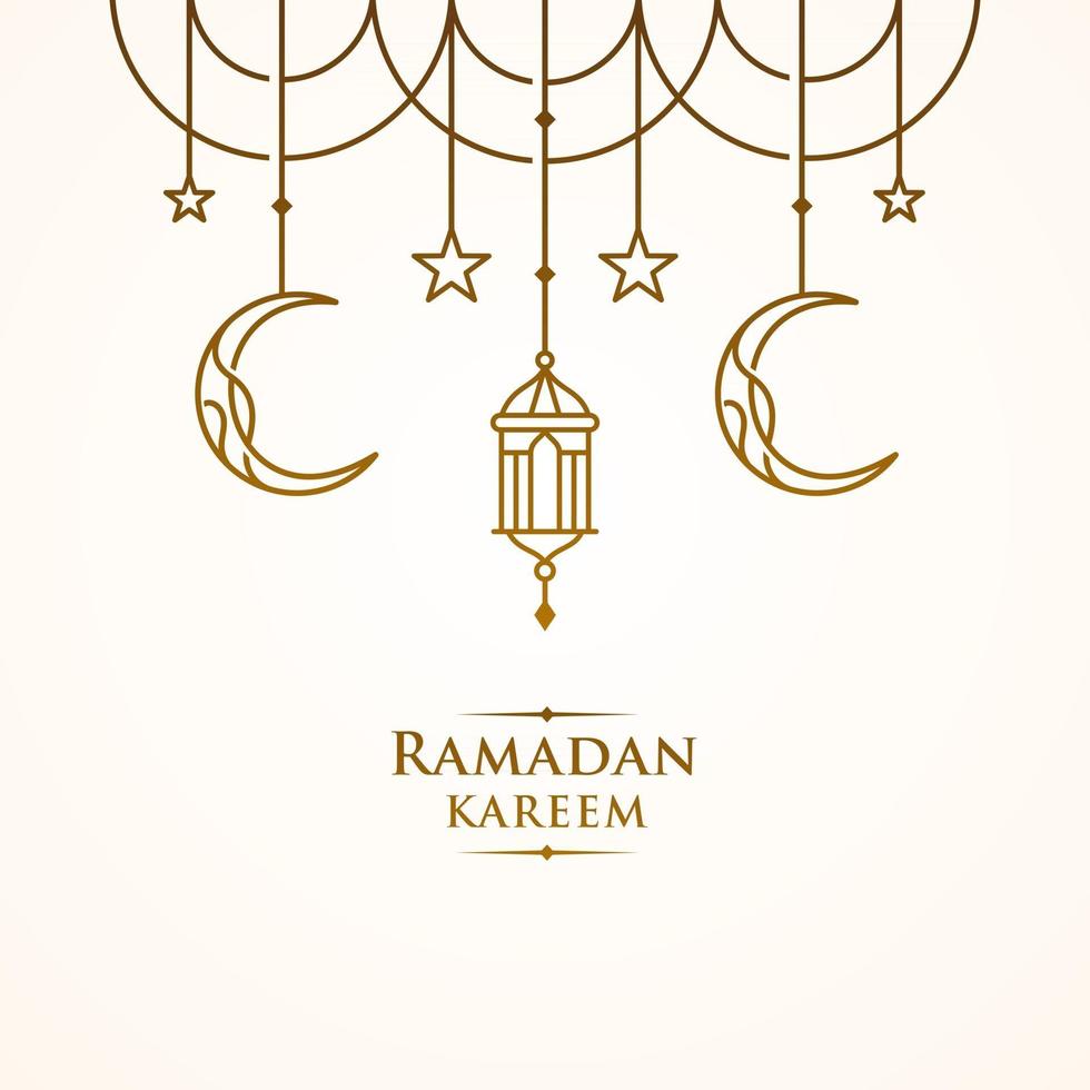 eenvoudige ramadan kareem arabische kalligrafie vector, eid mubarak groet lijn pictogram minimaal en eenvoudig vector ontwerp met moskee gloeiende lantaarn en hangende maansikkel voor achtergrond en banner