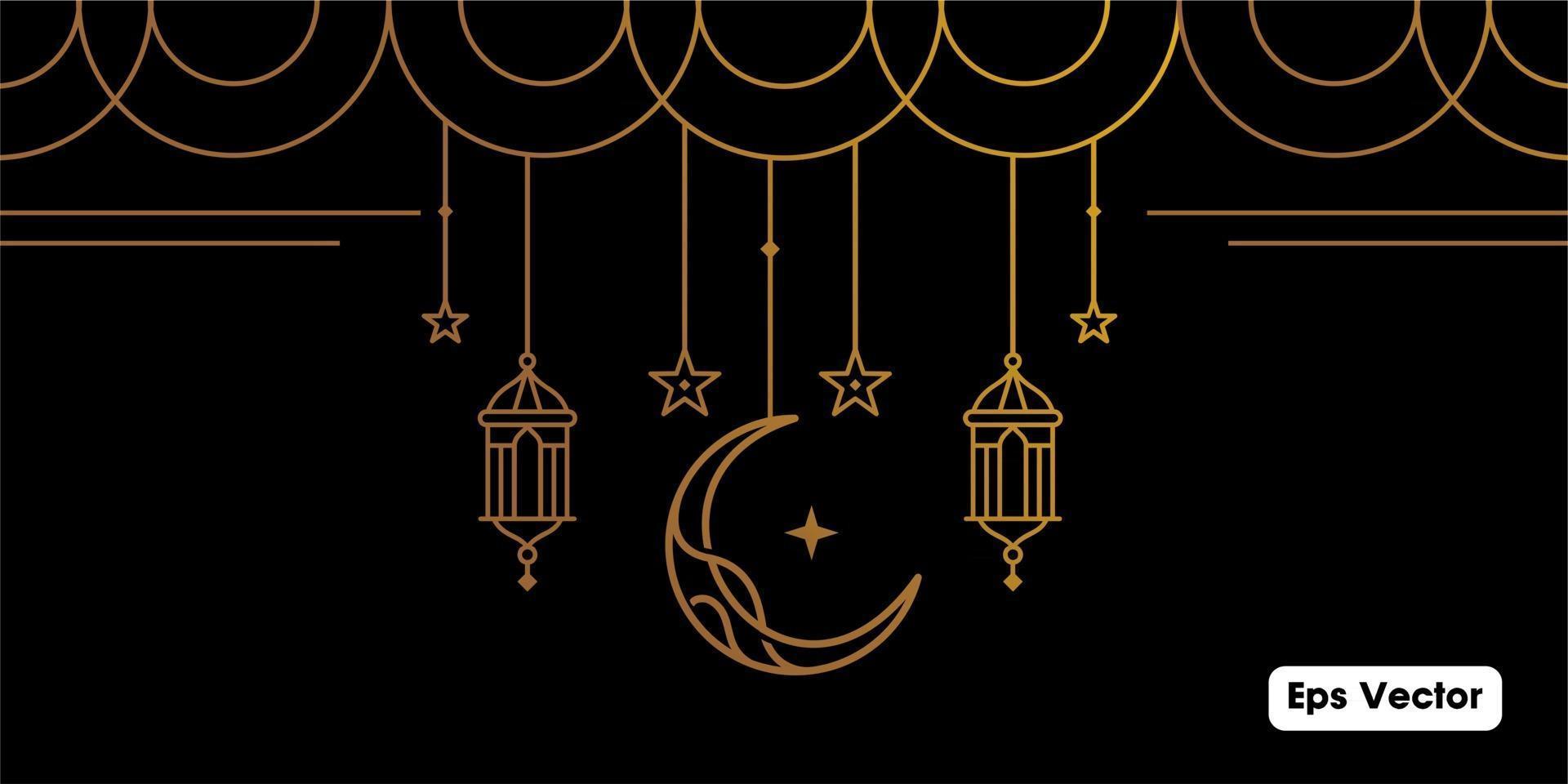 eenvoudige ramadan kareem arabische kalligrafie vector, eid mubarak groet lijn pictogram minimaal en eenvoudig vector ontwerp met moskee gloeiende lantaarn en hangende maansikkel voor achtergrond en banner