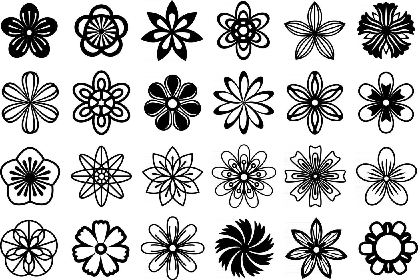 vector bloemenreeks. verzameling zwarte platte bloemenillustraties. abstracte stylizet uitgesneden bloemen. comfortabel voor knippen en silhouethandwerk