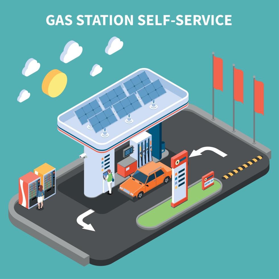 benzinestation zelfbediening samenstelling vectorillustratie vector