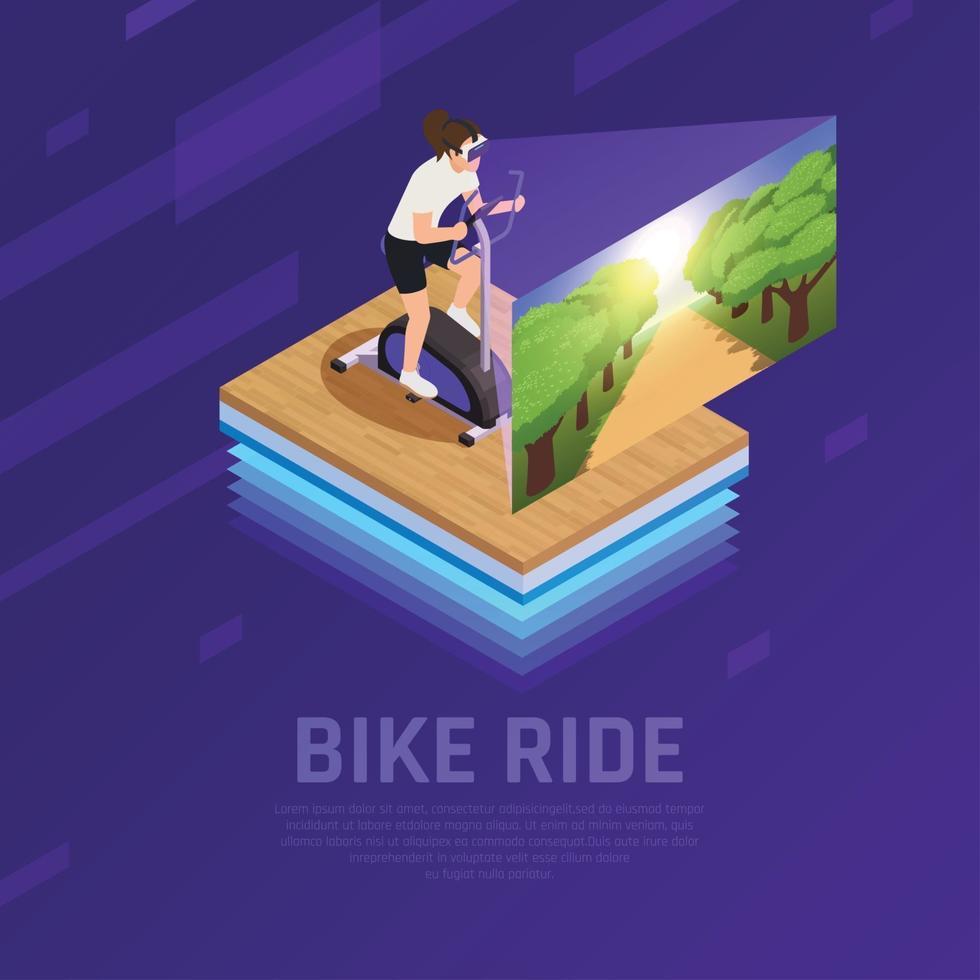 vr stationaire fiets isometrische samenstelling vectorillustratie vector