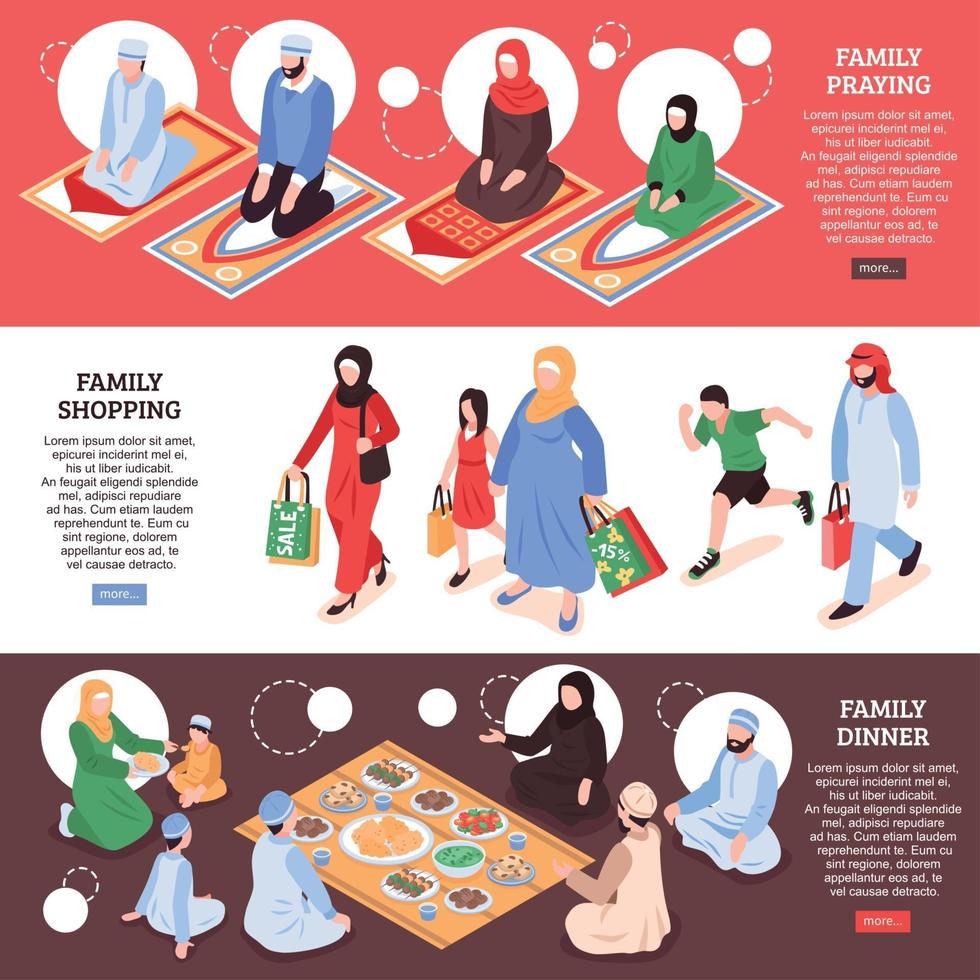 Arabische familiebanners instellen vectorillustratie vector