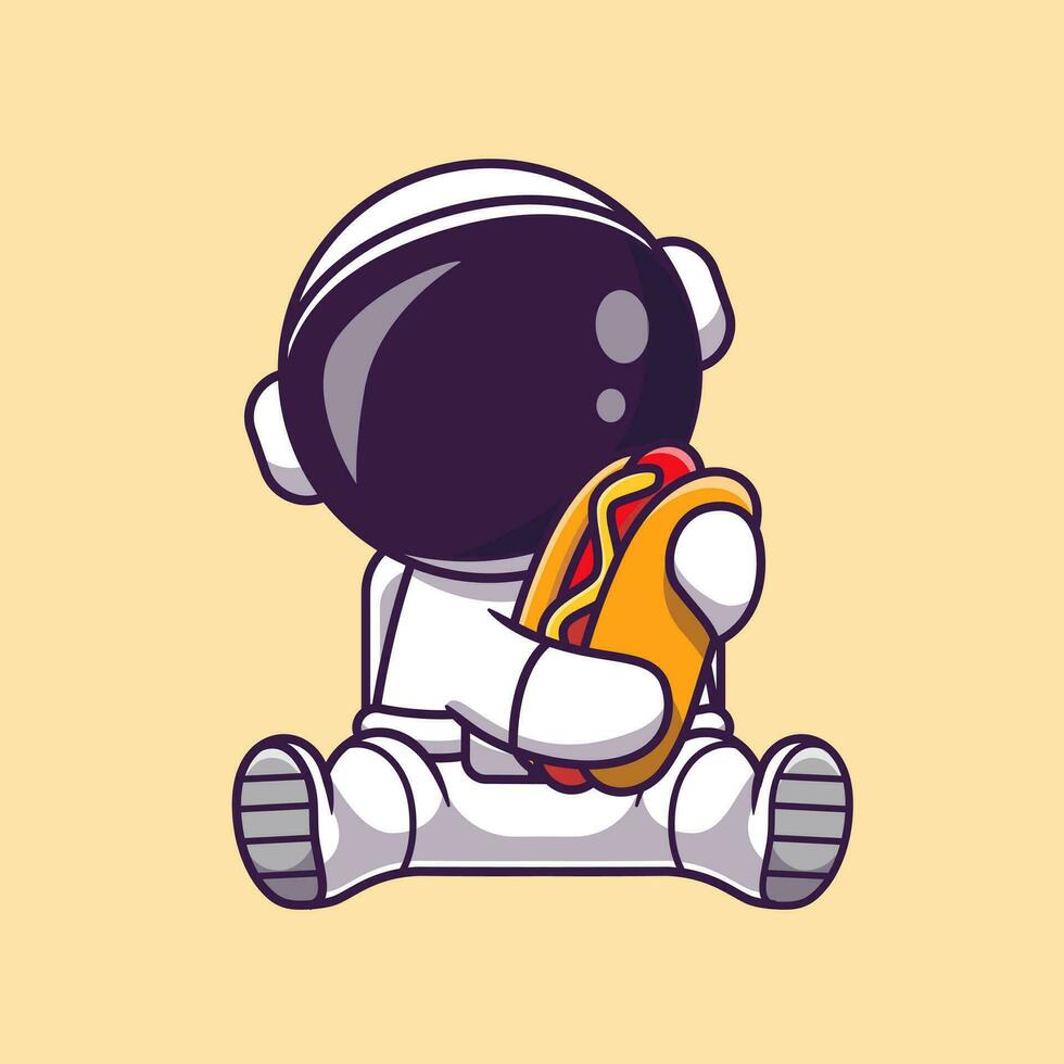 schattig astronaut met heet hond tekenfilm vector icoon illustratie. wetenschap voedsel icoon concept geïsoleerd premie vector. vlak tekenfilm stijl