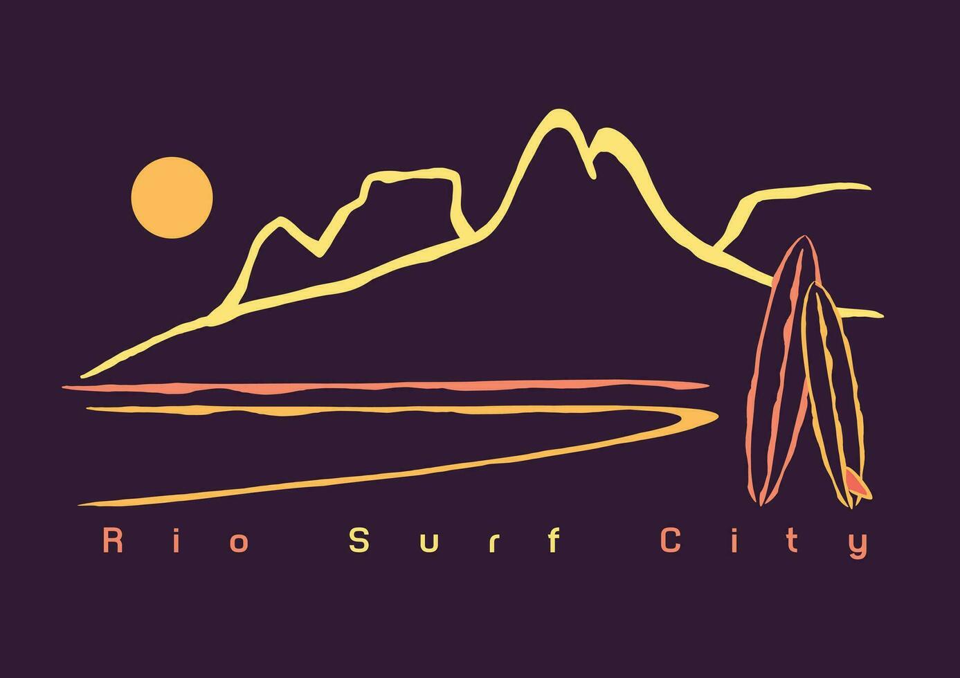 vector illustratie van Rio de Janeiro kust- landschap met surfplanken. kunst in een minimalistische stijl, met gestileerde en gemakkelijk lijnen. bewerkbare ontwerp voor het drukken Aan t-shirts, affiches, decoratie, enz.